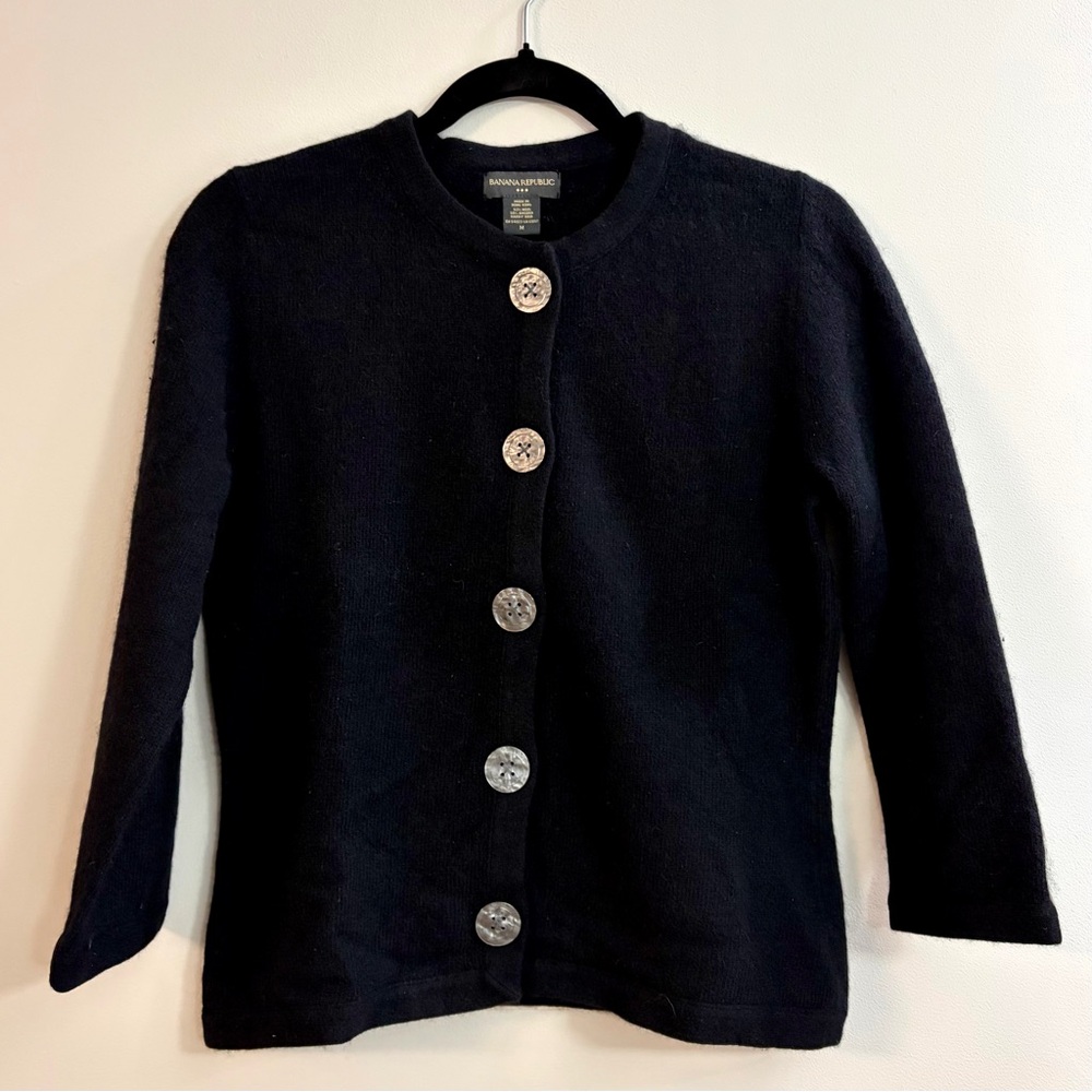 Black wool and angora Cardigan from Banana Republic, with iridescent Buttons